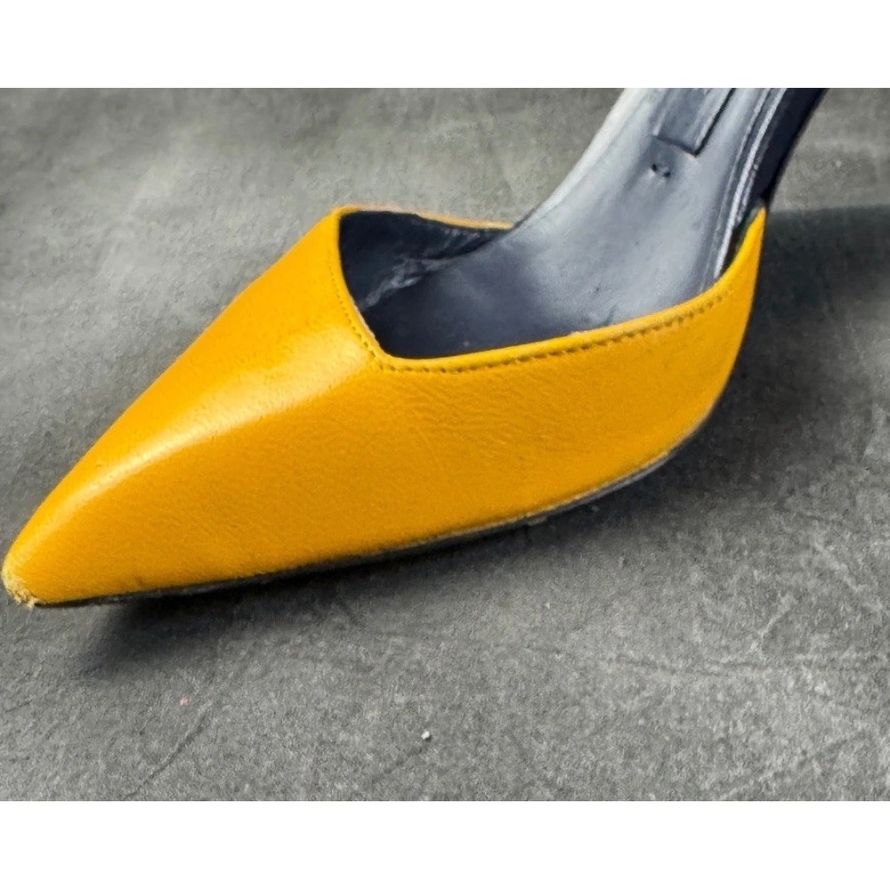 Vionnet Heels Yellow Leather Woven Raffia Pointed Toe Silver Pumps 37 US 6.5 - Picture 6 of 11
